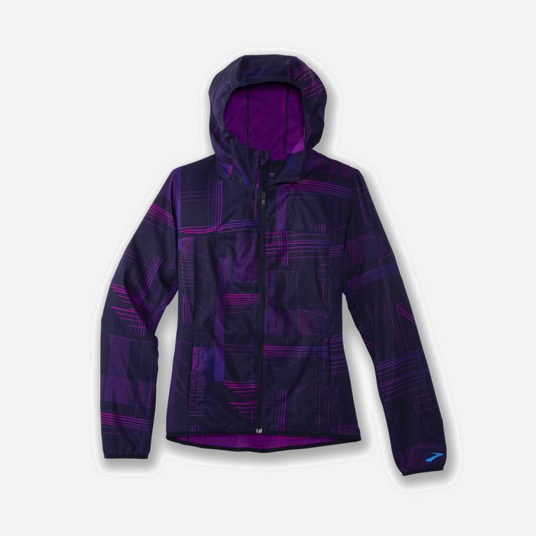 Brooks Canopy NZ - Women's Running Jackets - Matrix Navy Print/Purple (89631-SZVH)